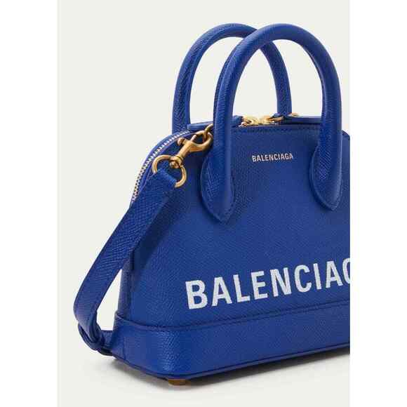 Balenciaga Ville XXS Blue White Logo Grained Top Handle Shoulder Crossbody Bag - Picture 6 of 12